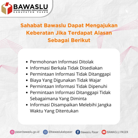 Alasan yang dapat digunakan Pemohon Informasi mengajukan keberatan